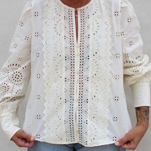 Sea New York Lainey long sleeve embroidered lace eyelet blouse